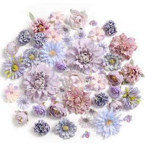 YYHUAWU Artificial Flowers Heads Combo Purple Flowers Mix Silk Flowers Dahlia Roses for DIY Wedding Bridal Bouquets, Baby Shower, Floral Arrangement, Table Centerpieces, Home Decorations.