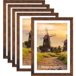 13x19 Picture Frame Set of 5, Rustic Brown Poster Frame, Display Pictures 11 x 17 with Mat or 13 x 19 Without Mat for Horizontal or Vertical Wall Mounting, Wall Gallery Frame, 13x19-5PACK