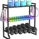 VOPEAK 3-Tier Adjustable Dumbbell Rack, 31-Inch Weight Rack for Home Gym with 4 Hooks, Home Gym Storage for Kettlebells, Space-Saving Dumbbell Stand - 400LB Capacity (Rack Only)