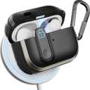 MAGEASY Design for AirPods Pro 2 Case Cover - Rugged AirPods Pro Case with Lock | Work with Cable, Official Apple Watch & MagSafe Charging | Include Carabiner - Odyssey (Metal Black)