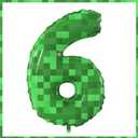 40 Inch Giant Green Pixel Miner Theme Number Foil Balloons Large MIning Number 6 Balloons Party Balloons Birthday Party Decorations Supplies Number for Kids' Birthday Anniversary Party