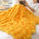 Smoofy Faux Fur Throw Blanket for Couch - Mustard Yellow Soft Cozy Bubble Blanket, Fluffy Plush Fuzzy Throw for Sofa & Bed, Thick Lightweight Warm Blanket, Luxury Aesthetic Gift for Women 60"x80"