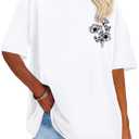 Womens Oversized Tshirt Graphic Tees Crew Neck Summer Short Sleeve Loose Fit Tops 2026 (White, XXL)