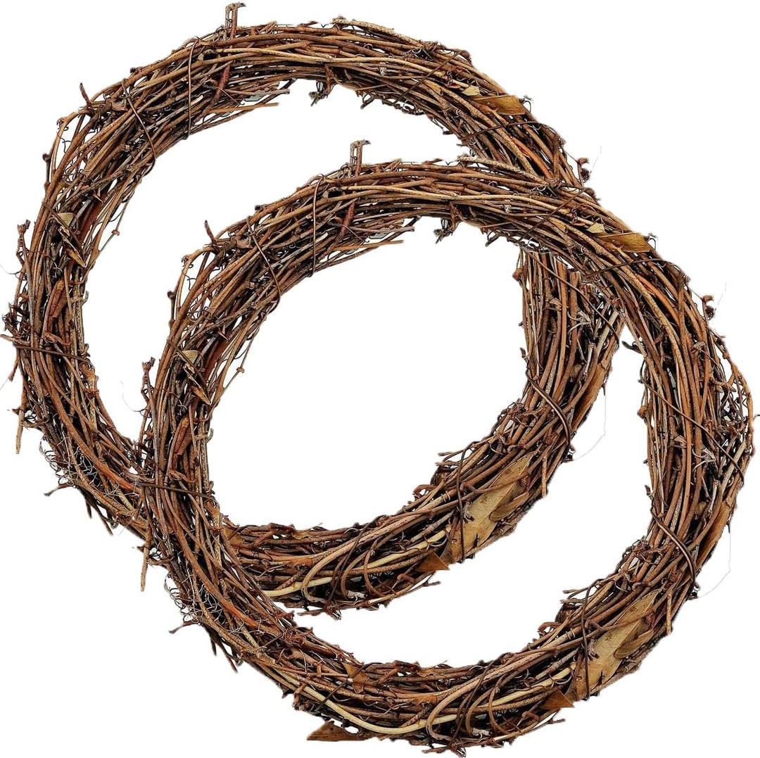 2pcs 16inch Large Natural Grapevine Wreath Rings Rattan Vine Branch Wreath Hoop for DIY Craft Christmas Easter Holiday Decoration Seasonal Decors (2pcs 40cm/16inch)