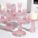12Pcs Pink Candlestick Holders Set- 4" H Taper Candle Holders Bulk, Glass Candle Holders for Wedding, Party, Romantic Dinner Table Centerpieces, Festival Gifts & Windowsill Decor (Pink Dimond Pattern)