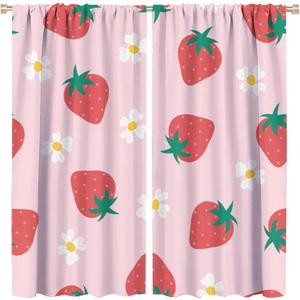 Strawberry Girls Blackout Curtain Cute Pink Strawberry Window Curtain Darkening Drapes Rod Pocket Bedroom Living Room Cafe Kitchen Dining Room 2 Panels 42x45 in, Style-5