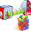 Kiddey 3-in-1 Kids Pop-Up Play Tent, Crawl Tunnel, & Ball Pit Set with 50 Play Balls - 3 Piece Durable Pretend Playhouse Tent for Boys, Girls, Toddlers & Pets - Indoor & Outdoor with Carry Case