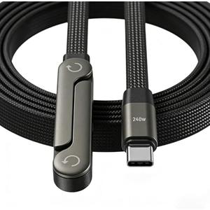 HOSYH 240W Invisible Stand Fast Charging Cable, 240W USB C to USB C Flat Cable 90 Degree Angled, Sideways Phone Type C Charger Cord (4.9FT) Compatible with iPhone 17 Series (Black), 3 Pieces