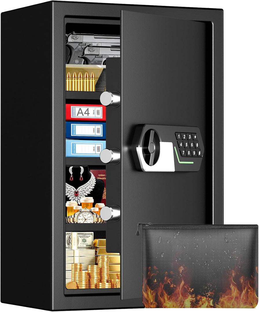 5.2 Cuft Large Home Safes Fireproof Waterproof, Anti-theft Fireproof Safe Box with Keypad Key and 3 Removable Shelves, Digital Security Safe Water and Fireproof, Document Safe for Home Money Valuables