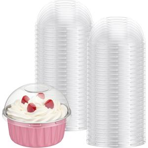 100 Pack 5oz Plastic Dessert Cup Lids 5oz Dessert Cups Dome Lids Plastic Container Covers for 5 Ounce Parfait Yogurt Fruit Trifle Ice Cream Pudding, Leak Resistant Clear Disposable Lid