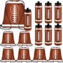 Denylo pro 12 Pcs Football Water Bottle with Football Drawstring Bag Set Plastic Brown Water Bottles for Rugby Player Sport Gym Party Favor