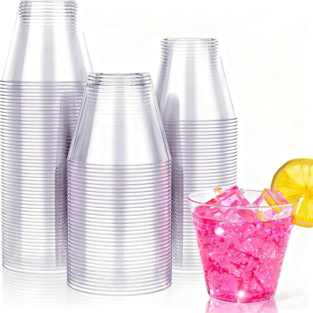 JOLLY CHEF 10 OZ Clear Disposable Plastic Cups, 100 Pack Heavy Duty Clear Plastic Cups Tumblers for Wedding, Thanksgiving, Halloween Christmas Party