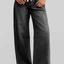 PLNOTME Womens Baggy Jeans Boyfriend Wide Leg Trendy Casual Mid Rise Cuffed Hem Denim Pants with Pockets Grey 33x43