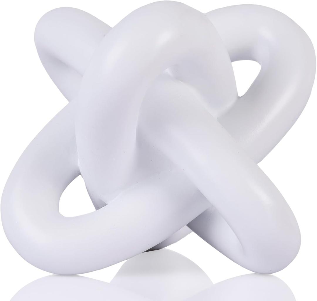 White knot sculpture, three-knot sculpture white home decor accent, suitable for rustic-style coffee table stands, living room TV cabinets, dining tables, entryway shelves, and small decorations.