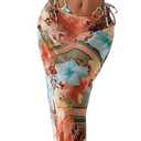 Women's Long Skirt Bikini Set Floral Print High Slit Halter Top Swimsuit Tie Side Beach Vacation Cover Up (XS)