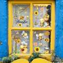 Industrious Bee Butterfly Sunflower Flower Static Wall Sticker Decoration
