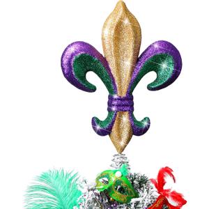 Soulchen 14 Mardi Gras Tree Topper Fleur-de-lis Tree Topper Purple Green Gold Glitter Ornament for Carnival Holiday Party Home Wedding Decoration