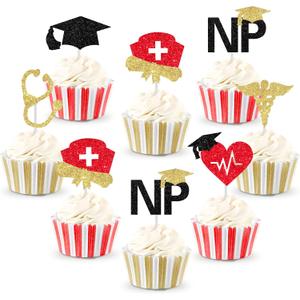 36pcs Congrats Nurse Cupcake Toppers, Nurse Graduation Party Cake Decorations Glitter for Congrats NP Nurses Day Nursing Medical School College Graduation Grad Party Supplies