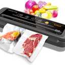 MegaWise Food Vacuum Sealer Machine High-Power 80kPa Suction, One-Touch Operation, Built-in Cutter Works with All Food Types, Includes Bags & Hose (Black), Keeps Food Fresh 5x Longer