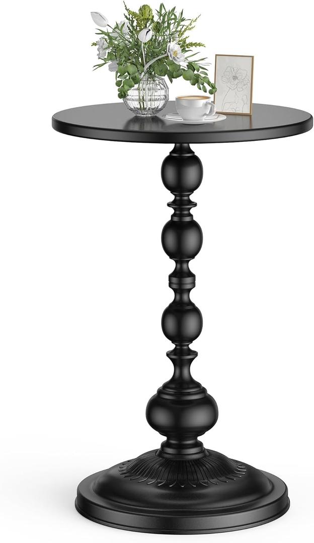 Side Table - Small Round Metal Accent Table for Living Room, Bedroom, Office - Modern Matte Black Pedestal Coffee Table for Small Spaces - 21" Height, Compact Drink Table for Sofa, Corners