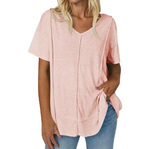 Tankaneo Womens Oversized Tshirts Knit V Neck Short Sleeve Tunic Tops Summer Casual Loose Fit Tee Shirts
