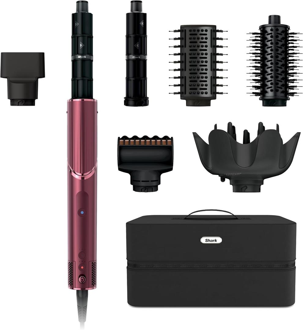 Shark FlexStyle, Air Multi-Styler & Drying System, Black Cherry, HD457CR | No Heat Damage, One Twist between Dryer & Styler, 4 Heat/3 Airflow Settings, Cool Shot, Style: All Hair Types + Case