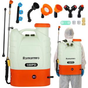 Battery Powered Backpack Sprayer 4.2 Gallon, 8Ah 7.4V Lithium Battery,100 PSI Cut Off Pressure with 7 Nozzles and 2 Wands, Battery Powered Sprayer for Lawn, Garden, Cleaning