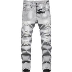 AOWKULAE Boy's Skinny Fit Ripped Destroyed Distressed Stretch Slim Jeans Pants (124/Gray)