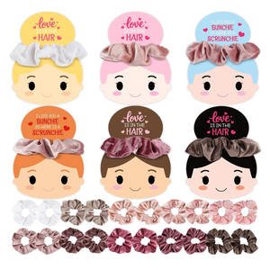 Naozinebi 24 Pack Valentines Day Scrunchies Bulk with Greeting Cards Valentines Gifts Party Favor Velvet Pink Hair Ties Exchange Gift Blush Scrunchies
