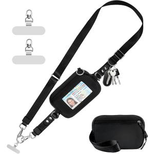 Tiostep Clip and Go Strap for Phone with Wallet Crossbody Phone Lanyard Adjustable and Detachable RFID Wristlet Wallet with ID Window and Zipper, Black