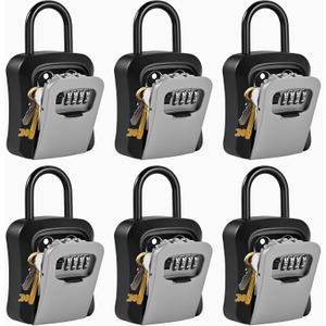 6 PCS L Large Key Lock Box, 4.5x3.7x1.5 Waterproof Kirsite Combination Lockbox for Keys Outdoor, Portable Key Lock Box Wall Mount with Code (L Size, Gray)