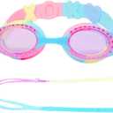 Girls Swimming Goggles Ages 4-12 - No Leak, Anti-Fog, UV Protection, Easy to Adjust, Non Slip - with Travel Case (02: Clear Lens W/ Rainbow)