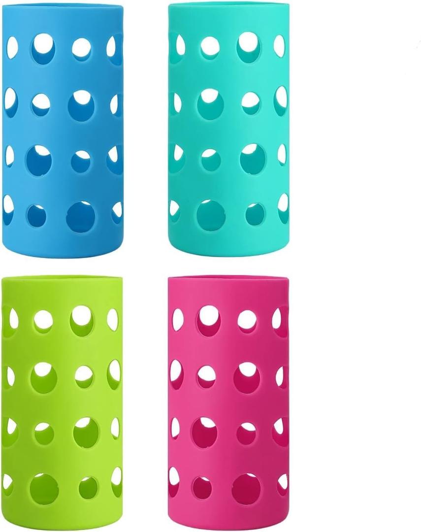 4 Pack Water Bottle Silicone Sleeve, Silicone Protective Holders for Glass Water Bottle, Slip Resistant & Durable Protective Covers for Smoothie, Drinks, Juice, Milk Bottles (Colorful)