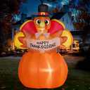 JOIEDOMI 6FT Thanksgiving Inflatables Turkey on Pumpkin Outdoor Decorations, Light Up Inflation Turkey Pumpkin with LED, Happy Thanksgiving Blow Ups for Outside Decorations Yard Garden Lawn Party