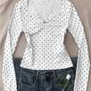 RoseSeek Girl's Cute Polka Dots Long Sleeve Tee Top Ruched Sweetheart Neck Coquette T Shirts, 14Y