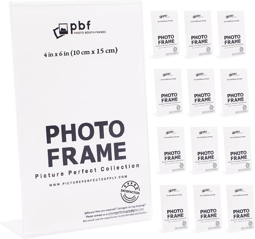 pbf 4x6 Acrylic Sign Holder | 4 x 6 Vertical Stand Up Slanted Sign Holder | Acrylic Stands for Display | Clear Picture Frame, Menu Table Top Stand, Plastic Flyer Holder (12-Pack)