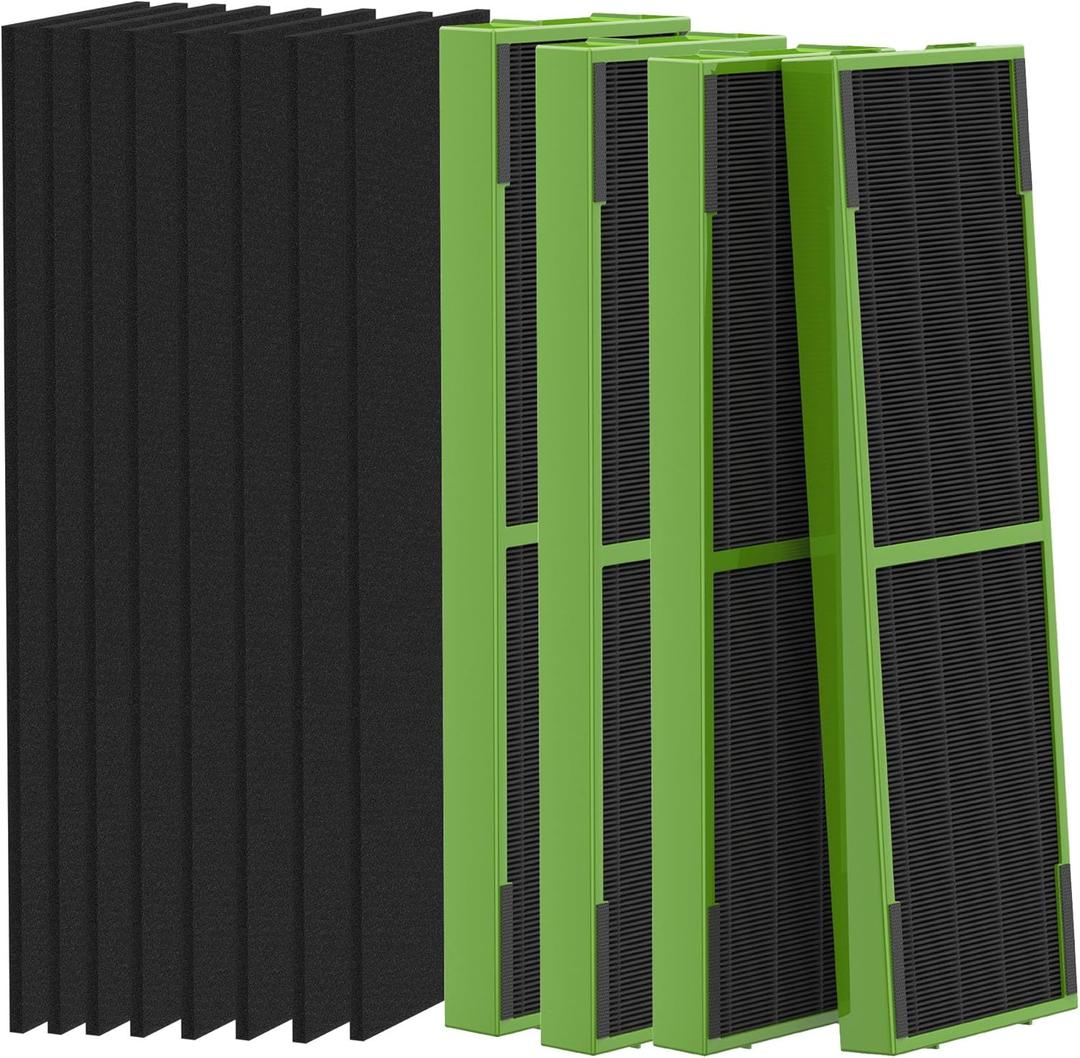 4 Pack FLT4825VO HEPA Toxin Clear Filter B Replacement Compatible with G-Guardian AC4825 AC4825E AC4825W AC4300 AC4800 AC4850 AC4900 Air Purifier, 4 True HEPA Filters & 8 Carbon Pre-Filters, Green