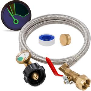 CSA CERTIFIED 3 Feet Propane Refill Adapter Hose with Gauge & ON/Off Control Valve by BlueStars - Stainless Steel Extension Propane Refill Hose Fill 1 Pound Bottles from 5-40lb Tank - with Cap, Tape