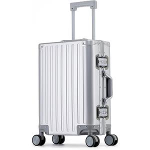 YYW 100% Full Aluminum Carry On Luggage, Airline Approved Hardside Suitcase with Silent Wheels Ideal, TSA Lock, Zipperless Suitcase for Business (Silver, 24-Inch), Checked In 24-Inch