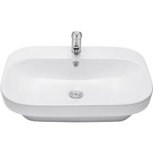 23.62" Vanity Vessel Sink, Modern Rectangular Ceramic Drop-In Bathroom Sink, with One Hole and Overflow, White