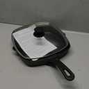 10.5 Inch Cast Iron Square Grill Pan with Tempered Glass Lid, Heavy Steak & Bacon Pans for Stove Tops