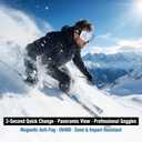 OTG Magnetic Frameless Ski Goggles, Ultra-Wide View Snowboarding Goggles,Double-pane Anti Fog Snow Goggles, Interchangeable Lens, UV400 Protection