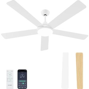 60 Inch Ceiling Fans with Lights and Remote/App Control | Quiet Reversible DC Motor, 3CCT, Dimmable, 6 Speeds, Timmer, White Ceiling Fan for Living Room/BedroomIndoor/Outdoor/Patios