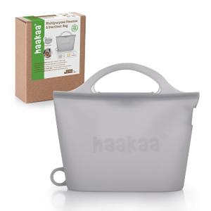 Haakaa On-The-Go Silicone Microwave Steam Sterilizer Bags for Travel, 40oz/ 1250ml Reusable Silicone Steaming Bags for Baby Bottles, Breast Pump, Accessories, Pacifiers, Teethers, Grey/ 1PC