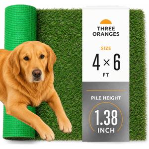 THREE ORANGES Artificial Grass Outdoor 4x6 FT, 1.35 Inch Thick Soft Fake Grass Turf Mat with Drainage Holes, Artificial Turf Grass Rug for Dogs, Patio Backyard Dog Run