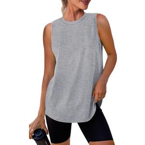 Womens Workout Tank Tops Lightweight Sleeveless Shirts for Women Loose Fit Tops for Athletic Running Tennis Yoga (Medium), Light Gray