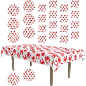 Beistle Crab Party Tableware Bundle – Crab Tablecover, Plates, and Luncheon Napkins, Nautical Summer Picnic Cookout Supplies for Seafood Feasts, Crab Boils, and Coastal Beach Celebration Dinners, Assorted