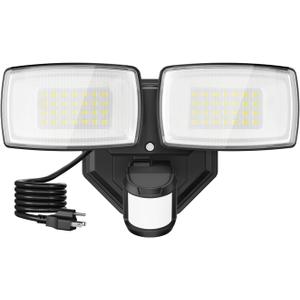 Onforu 32W Plug in Motion Sensor Lights Outdoor, 3200LM Motion Flood Light Dusk to Dawn, IP65 Waterproof Led Security Light Outside, 2 Heads Motion Activated Wall Light for Garage, Porch, Yard - Black