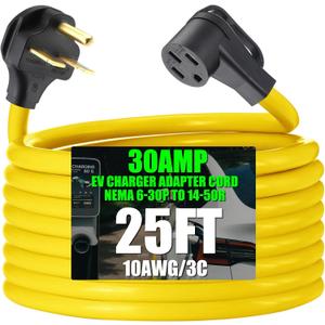 Kanayu 25FT NEMA 6-30P to 14-50R EV Charger Adapter Cord, 30 Amp 240V HVAC to 50 Amp Level 2 EV Charging Power Adaptor Cord, STW 10 AWG/3C, ETL Listed (Not for RV or Dryer)