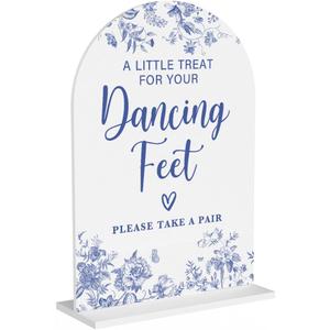 2 x Acrylic Wedding Signs, Dusty Blue Wedding Decor, Blue Weddings Decor, Dancing Feet Signs for Reception, Modern Calligraphy Arch Acrylic Table Top Sign for Weddings Parties Dinners (White)